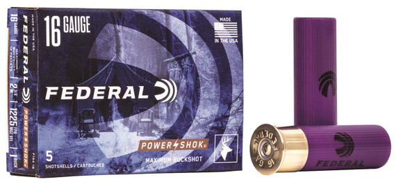 Federal F1641B Power-Shok Magnum 16Gauge 2.75 in 12Pellets 1 3/16oz 1BuckShot 5 Per Box/50 Case, Shotgun Shells