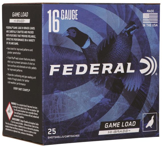 Federal H16375 Game-Shok High Brass 16Gauge 2.75 in 1 1/8oz 7.5Shot 25 Per Box/10 Case, Shotgun Shells