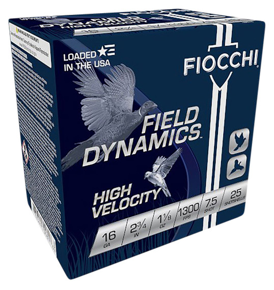 Fiocchi 16HV75 Field Dynamics High Velocity 16Gauge 2.75 in 1 1/8oz 7.5Shot 25 Per Box/10 Case, Shotgun Shells