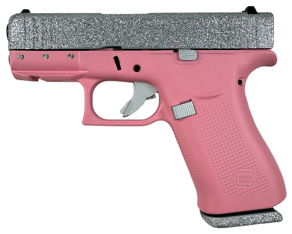 Glock PX4350204NBL G43X Slim Sub-Compact Frame 9mm Luger 10+1 3.41" Black GMB BBL, Silver Glitter Cerakote Steel Serr Slide, Pink Cerakote Polymer Frame w/Beavertail, Ambidextrous,Pistol