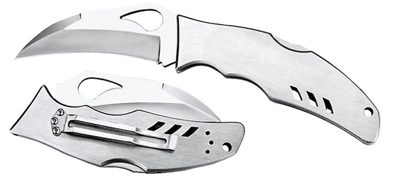Spyderco BY07P Byrd Crossbill 3.50 in Folding Hawkbill Plain 8Cr13MoV SS Blade, Stainless Steel Handle Includes Pocket Clip, Knife