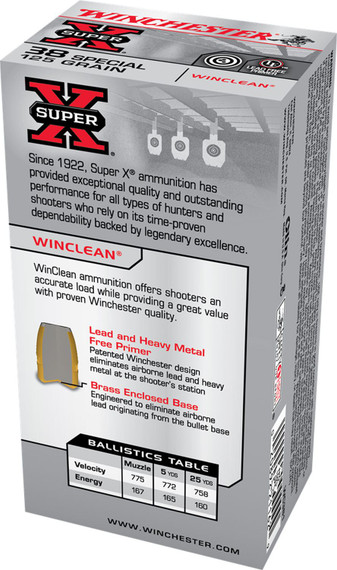 Winchester WC381 Super X 38Special 125gr Winclean Brass Enclosed Base 50 Per Box/10 Case Centerfire, Handgun Ammunition