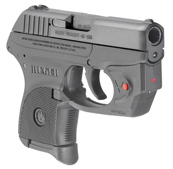 Ruger 3752 LCP w/Laser 380 ACP 6+1 2.75 in Black Steel Barrel, Black Oxide Serrated Steel Slide, Black Polymer Frame, Black Polymer Grip, Viridian E-Series Red Laser, Pistol