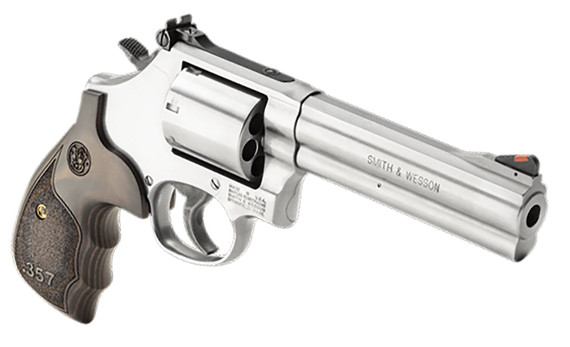 Smith & Wesson 150854 Model 686 Plus 357 Mag or 38 S&W Spl +P Stainless Steel 5 in Barrel & 7rd Cylinder, Satin Stainless Steel L-Frame, Black/Silver Custom Wood Grip, Red Ramp Front/White Outline Rear Sights, Internal Lock , Revolver