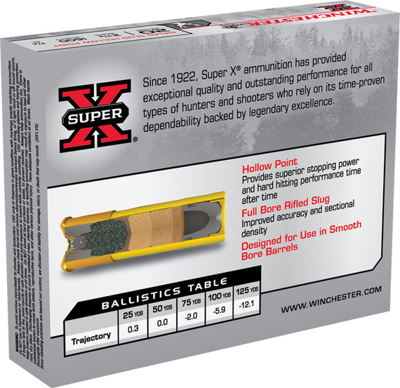 Winchester X20RSM5 Super X 20Gauge 2.75 in 3/4oz, Rifled Slug Shot 5 Per Box/50 Case, Shotgun Shells