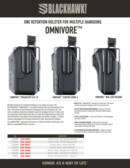 Blackhawk 419000BBR Omnivore OWB Black Plastic Belt Slide Fits Most Semi-Autos Right Hand, Holster