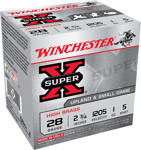Winchester X28H5 Super X Heavy Game Load High Brass 28Gauge 2.75 in 1oz 5Shot 25 Per Box/10 Case, Shotgun Shells