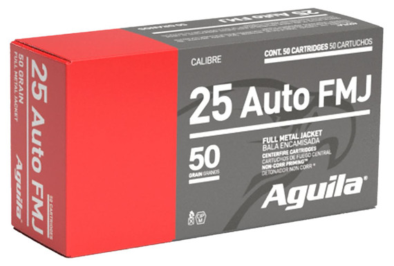 Aguila 1E252110 Target & Range 25ACP 50gr Full Metal Jacket 50 Per Box/20 Case Centerfire, Handgun Ammunition