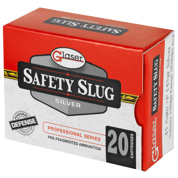 Glaser Silver, 45 ACP, 145 Grain, Pre-Fragmented, +P, 20 Round Box GL04800/20