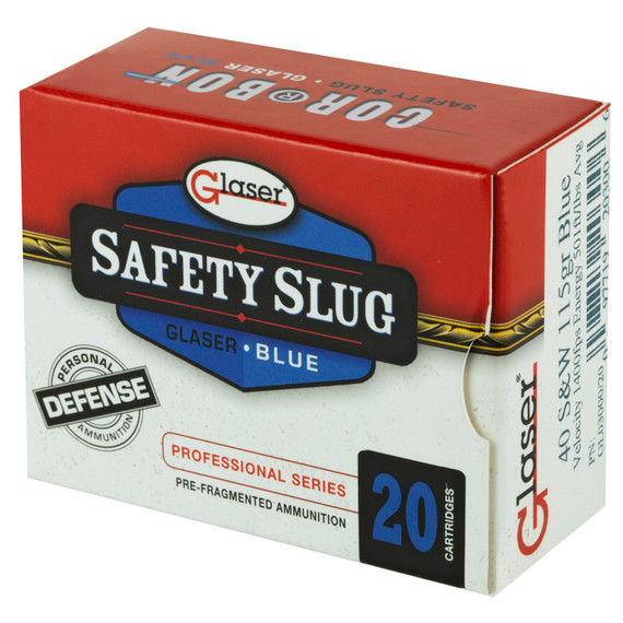 Glaser Blue, 40 S&W, 115 Grain, Pre-Fragmented, 20 Round Box GL03000/20