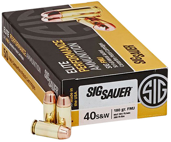 Sig Sauer E40SB250 Elite Ball 40S&W 180gr Full Metal Jacket 50 Per Box/20 Case Centerfire, Handgun Ammunition