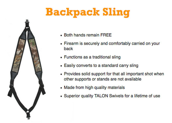 Outdoor Connection BPSC20962 Backpack Sling with Talon Swivels 2 in W Adjustable Realtree APG for, Rifle/Shotgun