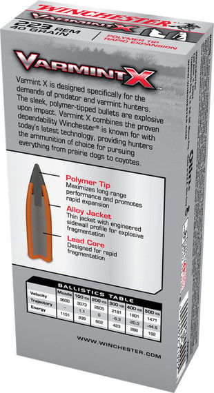 Winchester X223P1 Varmint X 223Rem 40gr Polymer Tip Rapid Expansion 20 Per Box/10 Case Centerfire, Rifle Ammunition