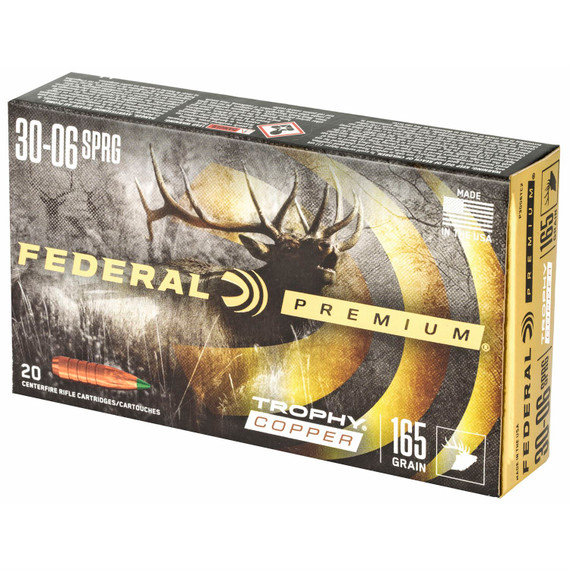 Federal Premium, 30-06, 165 Grain, Trophy Copper, Lead Free, 20 Round Box, California Certified Nonlead Ammunition P3006TC2