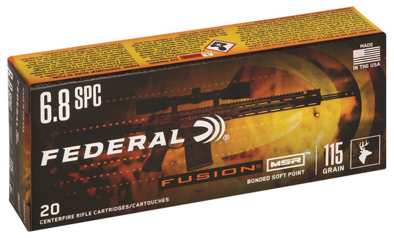 Federal F68MSR1 Fusion MSR 6.8mmRem SPC 115gr Bonded Soft Point 20 Per Box/10 Case Centerfire, Rifle Ammunition
