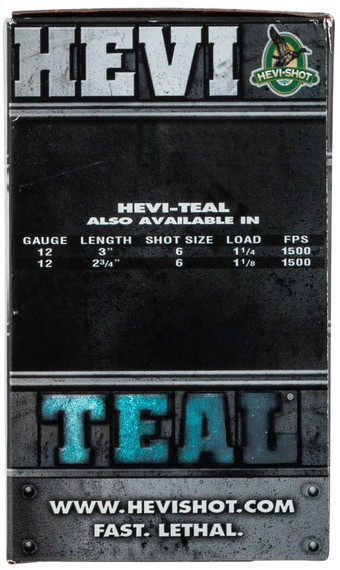 HEVI-Shot HS61226 HEVI-Teal 12Gauge 2.75 in 1 1/8oz 6Shot 25 Per Box/10 Case, Shotgun Shells