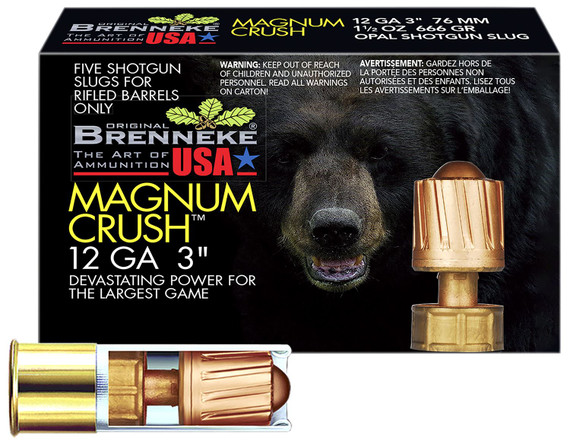 Brenneke SL123CMR Magnum Crush 12Gauge 3 in 1 1/2oz Slug Shot 5 Per Box/50 Case, Shotgun Shells