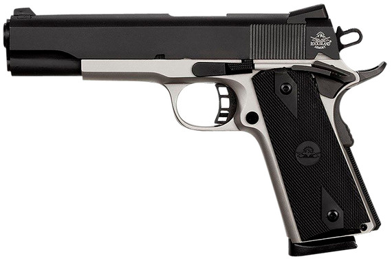 Rock Island 51447 Rock Standard FS 45 ACP Caliber with 5 in Barrel, 8+1 Capacity, Nickel Finish Steel Beavertail Frame, Serrated Black Parkerized Steel Slide & Black Rubber Grip, Pistol