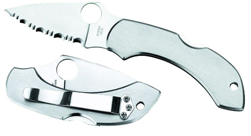 Spyderco C28P Dragonfly 2 2.31 in Folding Clip Point Serrated VG-10 SS Blade Stainless Steel Handle Includes Pocket Clip, Knife