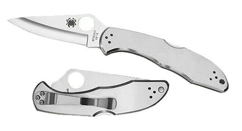 Spyderco C11P Delica 4 2.95 in Folding Drop Point Plain VG-10 SS Blade/ Stainless Steel Handle Includes Pocket Clip, Knife