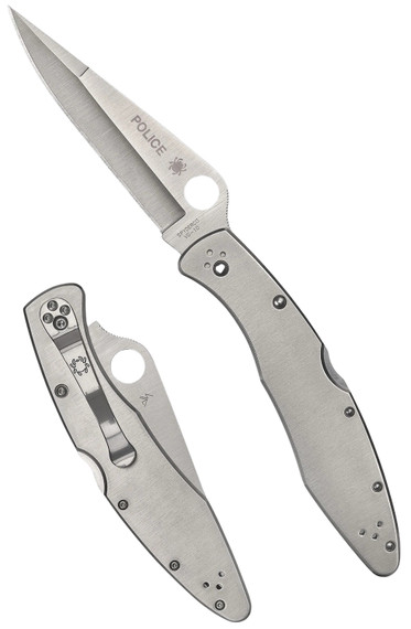 Spyderco C07P Police 4.13 in Folding Spear Point Plain VG-10 SS Blade Stainless Includes Pocket Clip, Knife