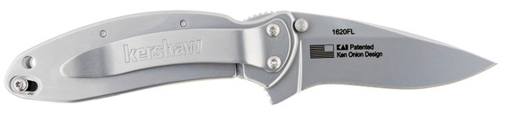 Kershaw 1620FL Scallion 2.40 in Folding Drop Point Plain Bead Blasted 420HC SS Blade/Bead Blasted 410 Stainless Steel Handle Includes Pocket Clip, Knife