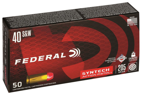 Federal AE40SJAP1 American Eagle Syntech Action, Pistol 40S&W 205gr Total Syntech Jacket Flat Nose 50 Per Box/10 Case Centerfire, Handgun Ammunition
