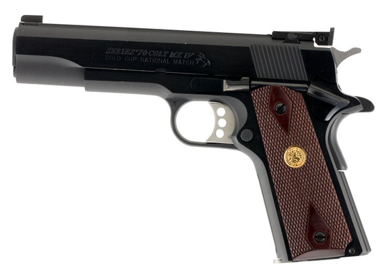 Colt Mfg O5872A1 Gold Cup National Match 9mm Luger 9+1, 5 in Stainless National Match Barrel, Blued Serrated Carbon Steel Slide & Frame w/Beavertail, Walnut Grip, Pistol
