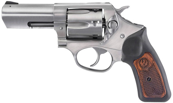 Ruger 5784 SP101 327 Federal Mag 3 in Barrel 6rd Triple-Locking Cylinder, Satin Stainless Steel, Cushioned Rubber With Engraved Wood Insert Grip, Transfer Bar Safety , Revolver