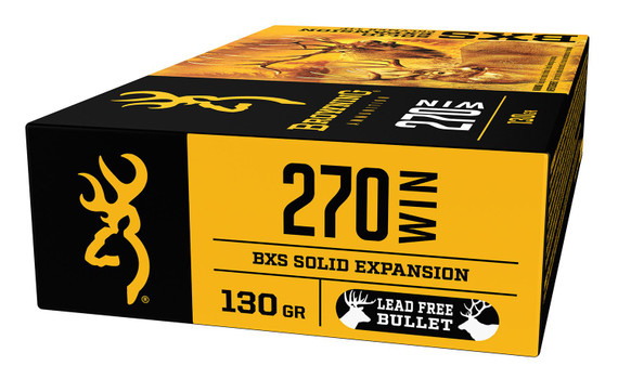 Browning B192402701 BXS Copper Expansion 270Win 130gr Lead Free Solid Expansion Polymer Tip 20 Per Box/10 Case Centerfire, Rifle Ammunition