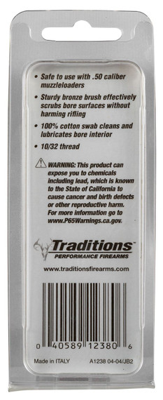 Traditions A1238 Brush/Swab Set 50 Cal 10 32 Thread Bronze Bristles 1 Set