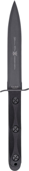 Ka-Bar EK44 Ek Model 4 6.63 in Fixed Double Edge Spear Point Plain Stonewashed 1095 Cro-Van Blade, Black GRN Handle, Includes Sheath, Knife