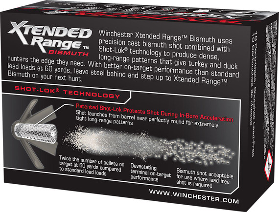 Winchester Ammo XRB1235 Xtended Range Shot-Lok Bismuth 12 Gauge 3 in 1 5/8 oz Bismuth 5 Shot 10 Per Box/ 10 Case