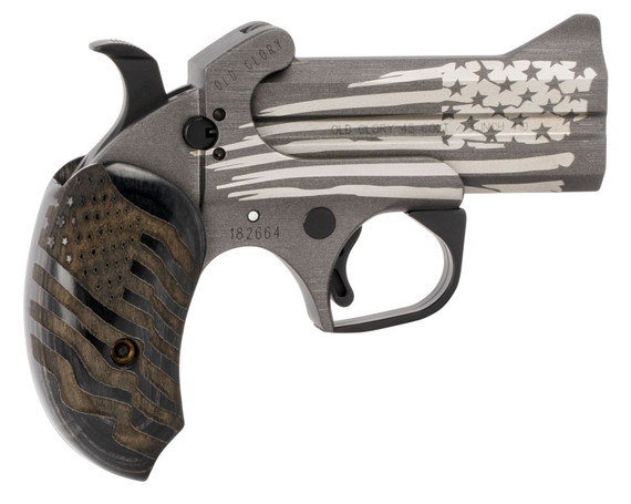 Bond Arms BAOG Old Glory 45 Colt (LC)/410 Gauge 2rd 3.50 in Stainless Barrel & Frame w/Cerakote Finished Engraved American Flag, Custom Engraved Extended Black Ash Grip, Break-Action, Handgun