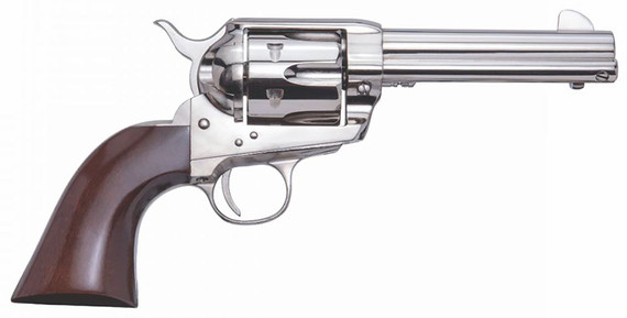 Cimarron PPP45N, Pistolero 45 Colt (LC) 6 Shot, 4.75 in Nickel-Plated Steel Barrel, Cylinder & Frame, Wide Front Sight, Smooth Walnut Grip , Revolver