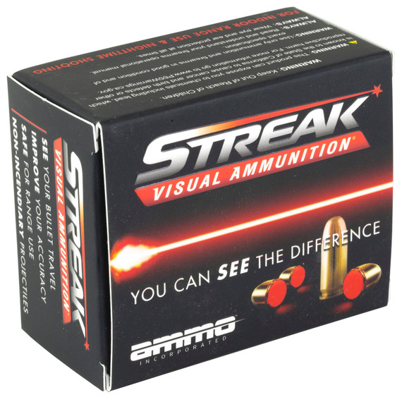 STREAK Ammunition Visual Ammunition, 380 ACP, 90 Grain, Jacketed Hollow Point, Non-Incendiary Tracer, 20 Round Box 380090JHP-STRK-RED