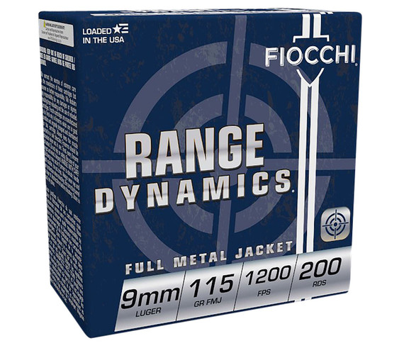 Fiocchi 9ARD Range Dynamics 9mm Luger 115 gr Full Metal Jacket 200 Per Box/ 5 Cs