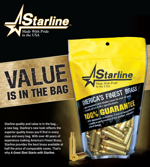 Starline Brass 300BLKEUP100 Unprimed Cases 300 Blackout, Rifle Brass 100 Per Bag