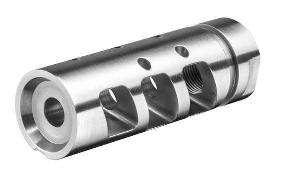 Rise Armament RA701223SLVR RA-701 Compensator Silver 416R Stainless Steel with 1/2 in-28 tpi Threads & 2.50 in OAL for 5.56x45mm NATO AR-Platform