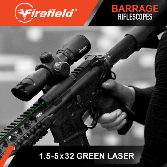 Firefield FF13063 Barrage w/Green Laser Matte Black 1.5-5x32mm Illuminated Red/Green Mil-Dot Reticle/Green Laser, Rifle Scope