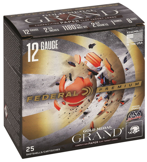 Federal GMT1188 Premium Gold Medal Paper 12Gauge 2.75 in 1 1/8oz 8Shot 25 Per Box/10 Case, Shotgun Shells