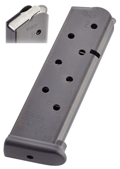 CMC Products MRPM45FS8B Power Mag Railed 8rd 45 ACP Fits 1911 Government Black Stainless Steel, Magazine
