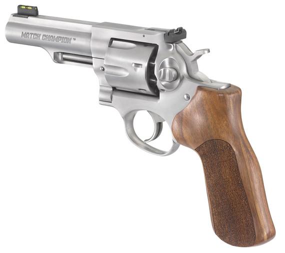 Ruger 1775 GP100 Match Champion 10mm Auto 6rd 4.20 in Satin Stainless Half-Lug Barrel, Cylinder & Frame, Hogue Stippled Hardwood Grip, Transfer Bar Safety , Revolver