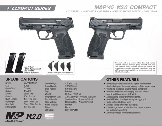 Smith & Wesson M&P 45 M2.0 Compact Pistol | 12105