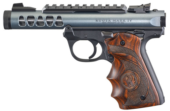 Ruger 43921 Mark IV 22/45 *MA Compliant 22 LR 10+1 4.40 in Satin Stainless Steel Barrel, Diamond Gray Anodized Ventilated Aluminum w/Picatinny Rail Slide, Contoured Wood Laminate Grip, Pistol