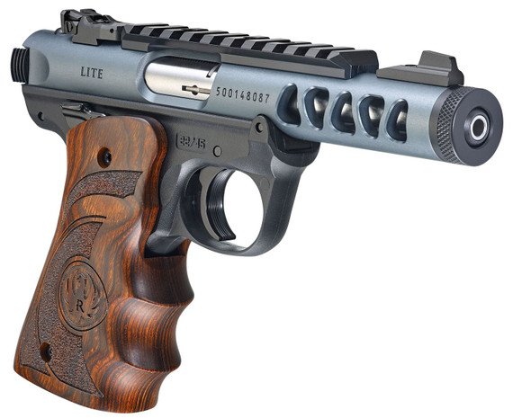Ruger 43921 Mark IV 22/45 *MA Compliant 22 LR 10+1 4.40 in Satin Stainless Steel Barrel, Diamond Gray Anodized Ventilated Aluminum w/Picatinny Rail Slide, Contoured Wood Laminate Grip, Pistol
