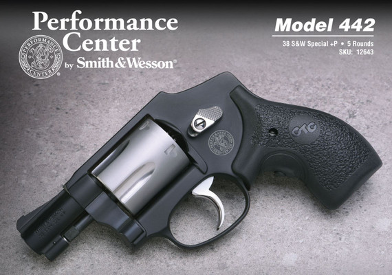Smith & Wesson 12643 Model 442 Performance Center 38 S&W Spl +P 5 Shot 1.88 in Black Stainless Steel Barrel, Matte Stainless Steel Cylinder, Black Aluminum J-Frame, Includes Crimson Trace LG-105 Lasergrip with Red Laser , Revolver