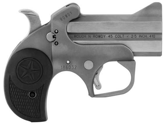 Bond Arms BARW Rowdy 45 Colt (LC)/410 Gauge 2rd 3 in Polished Stainless Steel Double Barrel & Bead Blasted Frame, Blade Front/Fixed Rear Sights, Rubber Grip, Break-Action, Handgun