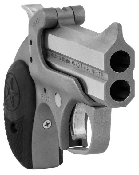 Bond Arms BARW Rowdy 45 Colt (LC)/410 Gauge 2rd 3 in Polished Stainless Steel Double Barrel & Bead Blasted Frame, Blade Front/Fixed Rear Sights, Rubber Grip, Break-Action, Handgun