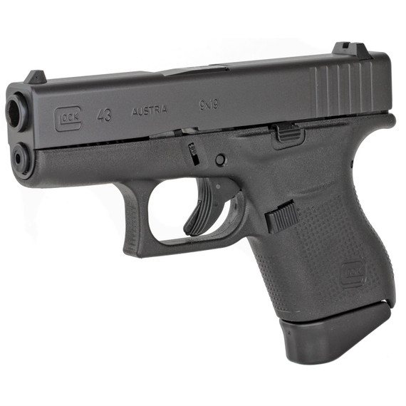 Glock 43, Rebuilt, Safe Action, Semi-automatic, Polymer Frame Pistol, Subcompact, 9MM, 3.39 in Barrel, Black, Fixed Sights, 6 Rounds, 2 Magazines PR43509